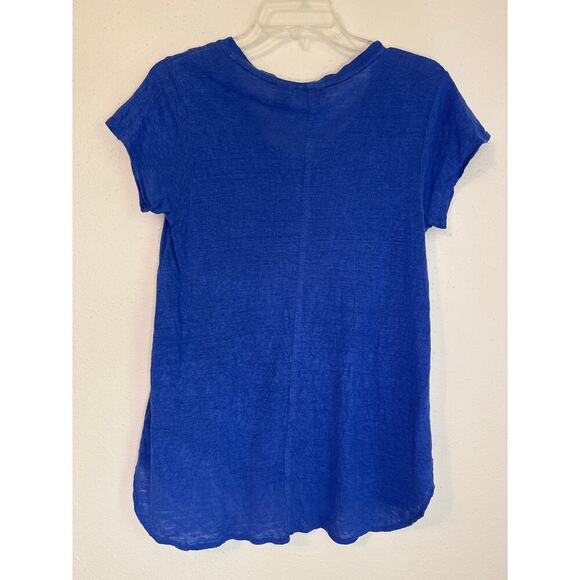 Tahari Women’s 100% Linen Short Sleeve Scoop Neck Royal Blue Top Size Small - Picture 2 of 7